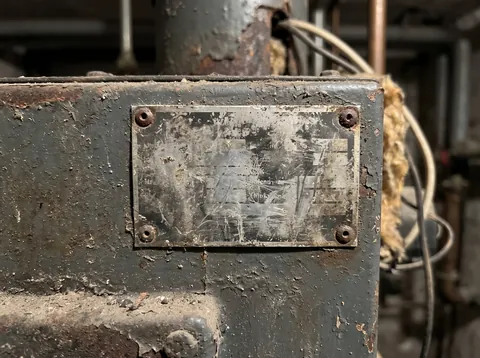 Handyfoto vom verschmutzten Typenschild am alten Heizkessel